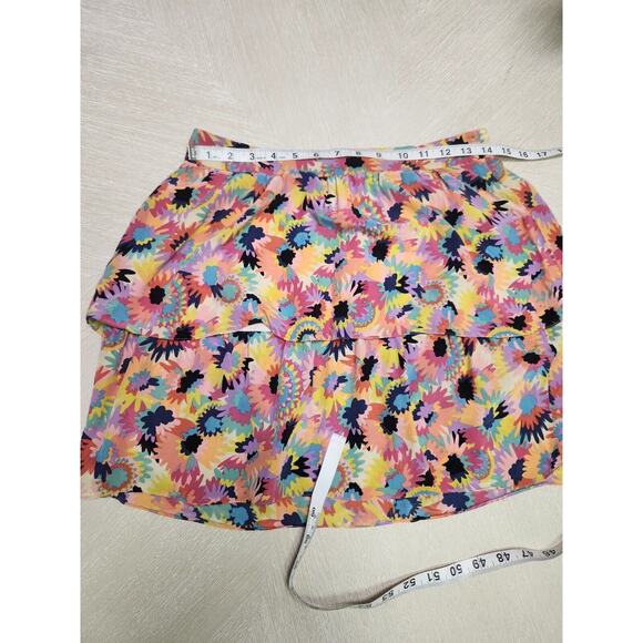 Tibi Tiered Silk Mini Skirt Sz 6 Bright Colorful Floral Coral Fuchsia Yellow - Picture 7 of 9